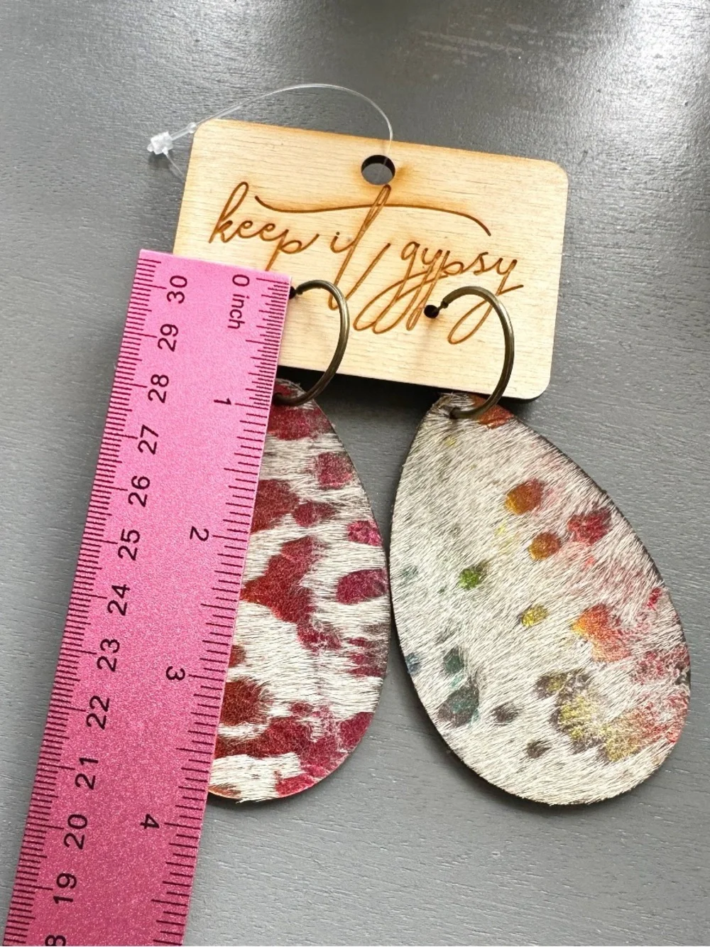 Keep it Gypsy Unicorn Rainbow Hair on Hide Leather Teardrop Shaped earrings NWT